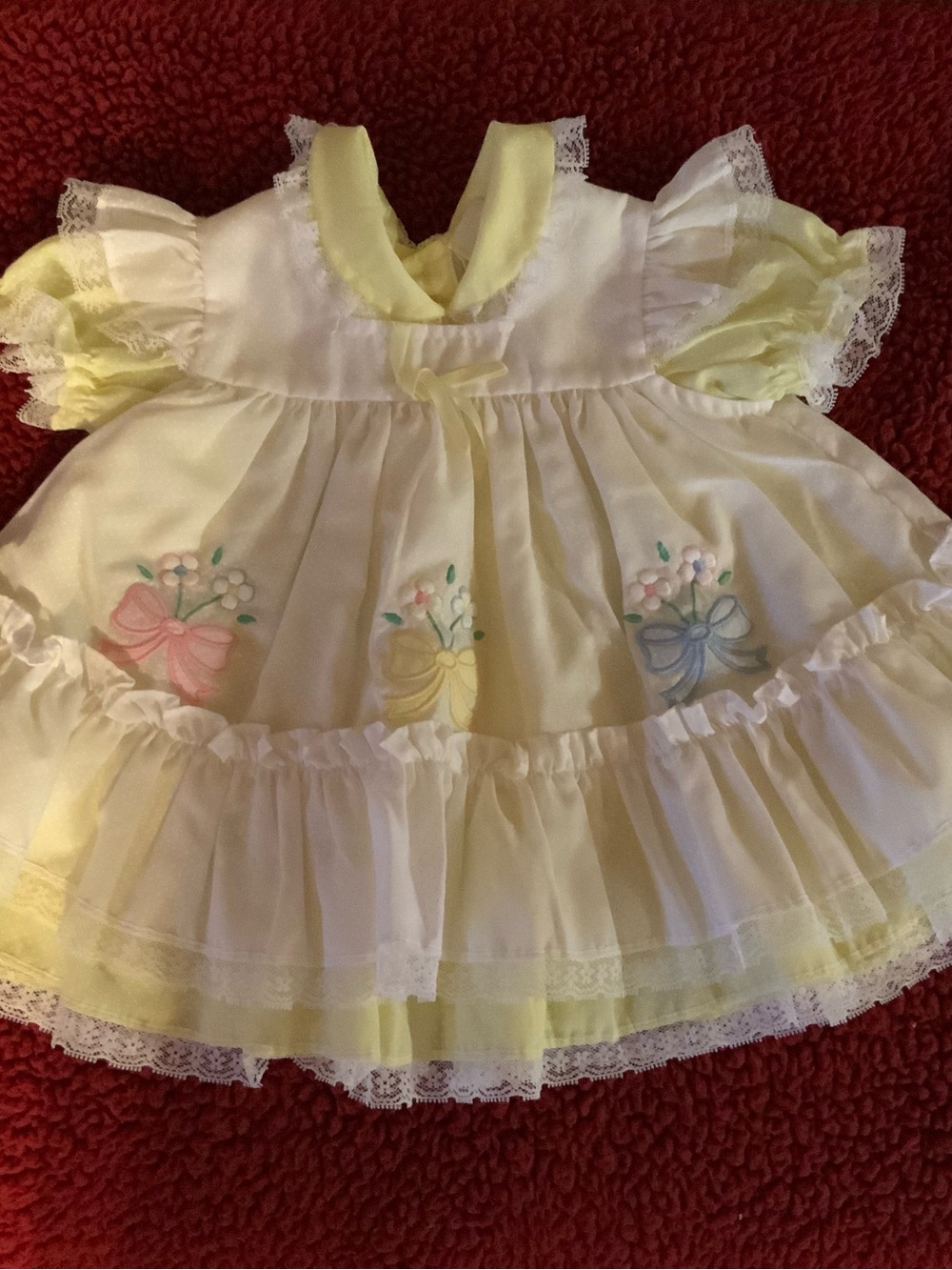 Vintage-Yellow & White Embroidered Infant Dress